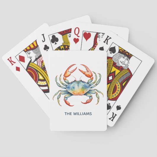 Persoonlijke waterverf krab zomer strand pokerkaarten (Achterkant)
