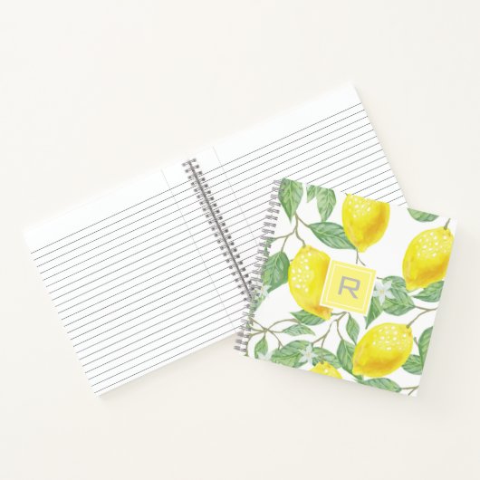 Persoonlijke Waterverf Lemon Monogram Notitieboek (Binnen)