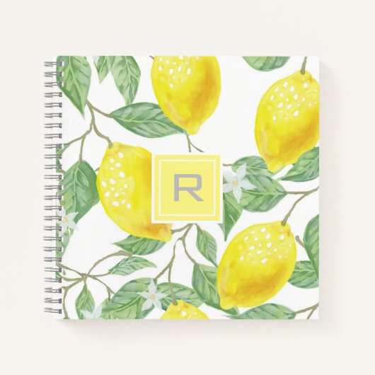 Persoonlijke Waterverf Lemon Monogram Notitieboek (Voorkant)