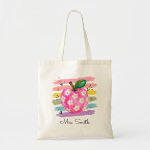 Persoonlijke waterverf madeliefje appel tote bag