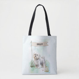 Persoonlijke Waterverf Maltese Hond Tote Bag