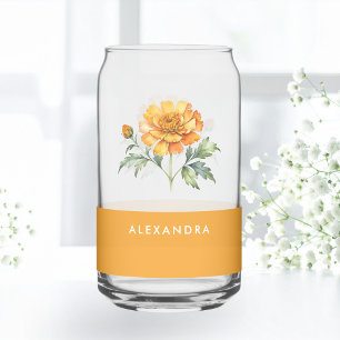 Persoonlijke waterverf marigold oranje bloemen blikvorm glas