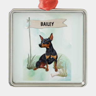 Persoonlijke waterverf Miniature Pinscher hond Metalen Ornament