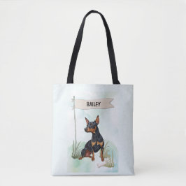 Persoonlijke waterverf Miniature Pinscher-hond Tote Bag