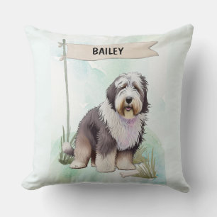 Persoonlijke waterverf Old English Sheepdog-hond Kussen