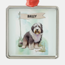 Persoonlijke waterverf Old English Sheepdog hond