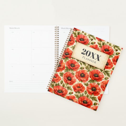Persoonlijke waterverf rode klaprozen planner (Display)