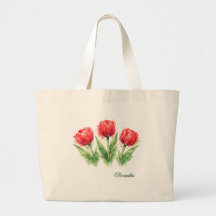 Persoonlijke Waterverf Rode Tulpen Boodschappentas