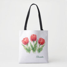 Persoonlijke Waterverf Rode Tulpen Boodschappentas