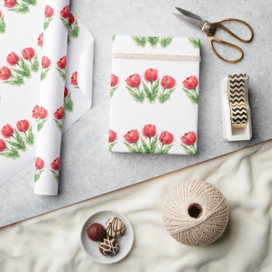 Persoonlijke waterverf rode tulpen cadeaupapier (Crafts)