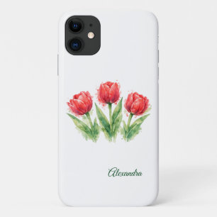Persoonlijke waterverf rode tulpen Case-Mate iPhone case