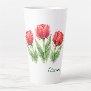 Persoonlijke waterverf rode tulpen latte mok