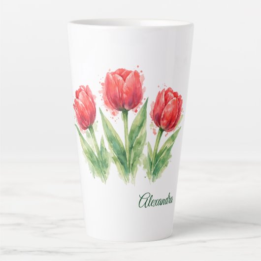 Persoonlijke waterverf rode tulpen latte mok (Voorkant)