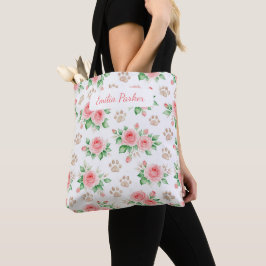 Persoonlijke waterverf roos en pootafdruk boodscha tote bag