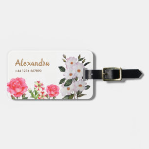 Persoonlijke Waterverf Roze Bloemen Bloemstuk Kuns Bagagelabel