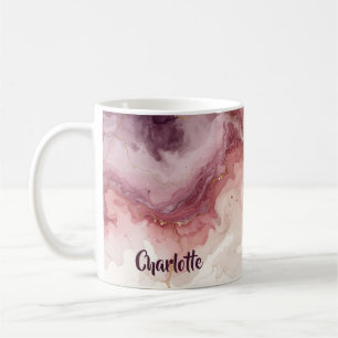 Persoonlijke Waterverf Roze Marmer Naam Cadeau Voo Koffiemok