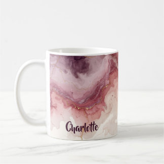 Persoonlijke Waterverf Roze Marmer Naam Cadeau Voo Koffiemok