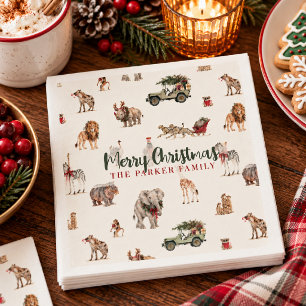 Persoonlijke Waterverf Safari Kerst Dieren Servet