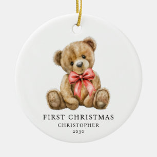 Persoonlijke waterverf teddybeer baby eerste kerst keramisch ornament