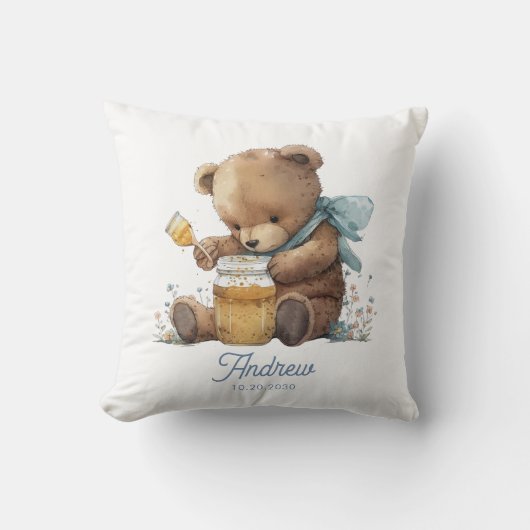 Persoonlijke waterverf teddybeer honingpot kussen (Voorkant)