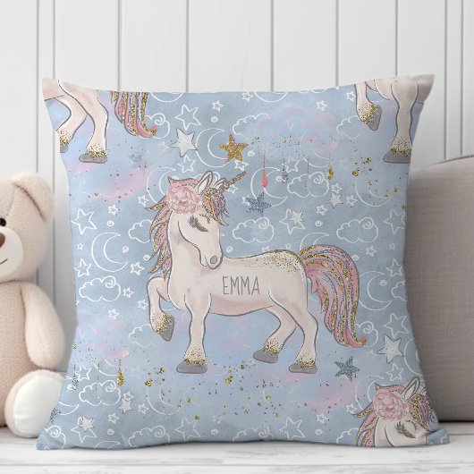 Persoonlijke Waterverf Unicorn Star Monogram Kussen