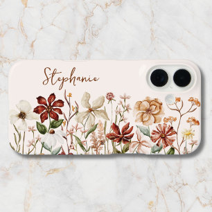 Persoonlijke Waterverf Vintage Wilde Bloemenweide iPhone 16 Hoesje