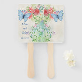 Persoonlijke waterverf vlinder en rode roos handwaaier (Voorkant en achterkant)