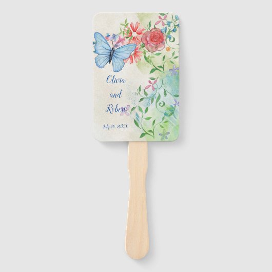 Persoonlijke waterverf vlinder en rode roos handwaaier