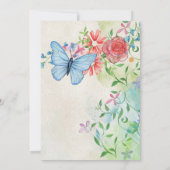 Persoonlijke waterverf vlinder en rode roos save the date (Achterkant)