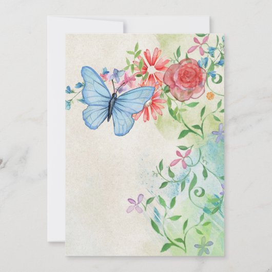 Persoonlijke waterverf vlinder en rode roos save the date (Achterkant)