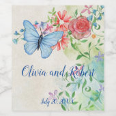 Persoonlijke waterverf vlinder en rode roos wijn etiket (Enkel label)