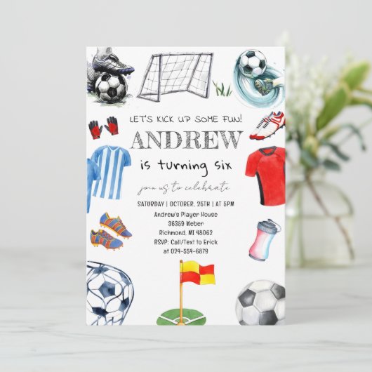 Persoonlijke Waterverf Voetbal Verjaardagsfeest Kaart (Staand voorkant)