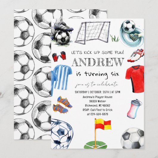 Persoonlijke Waterverf Voetbal Verjaardagsfeest Kaart (Voorkant / Achterkant)