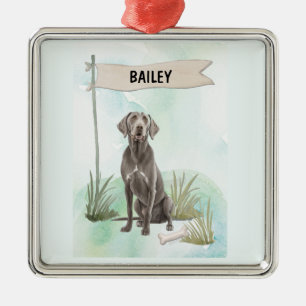 Persoonlijke waterverf Weimaraner hond Metalen Ornament