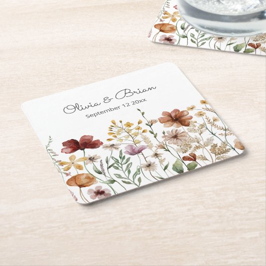 Persoonlijke Waterverf Wilde Bloem Mooie Bloemen Kartonnen Onderzetters (Schuin)