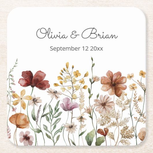 Persoonlijke Waterverf Wilde Bloem Mooie Bloemen Kartonnen Onderzetters (Voorkant)