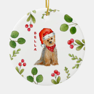 Persoonlijke waterverf Yorkie in Santa hat Keramisch Ornament