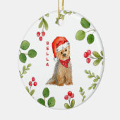 Persoonlijke waterverf Yorkie in Santa hat Keramisch Ornament (Links)