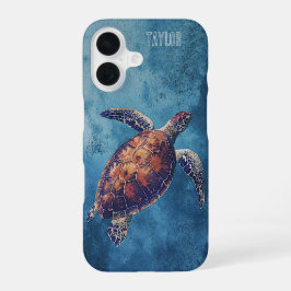 Persoonlijke Waterverf Zee Schildpad Oceaan iPhone 16 Hoesje