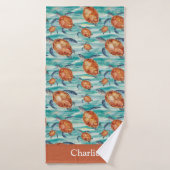 Persoonlijke Waterverf Zeeschildpad Badhanddoek (Badhanddoek)