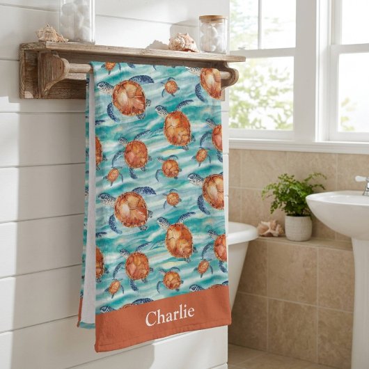 Persoonlijke Waterverf Zeeschildpad Badhanddoek