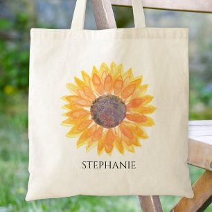 Persoonlijke Waterverf Zonnebloem Tote Bag