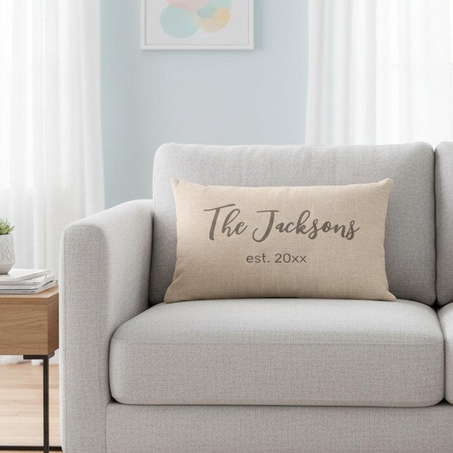 Persoonlijke weddenschap Lumbar Pillow w/ Jute Tex Kussen (Personalized decorative family pillow.)