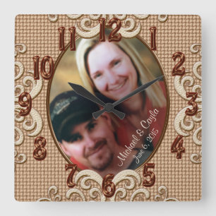 Persoonlijke weddenschapsklok FOTO, Namen, Datum Vierkante Klok