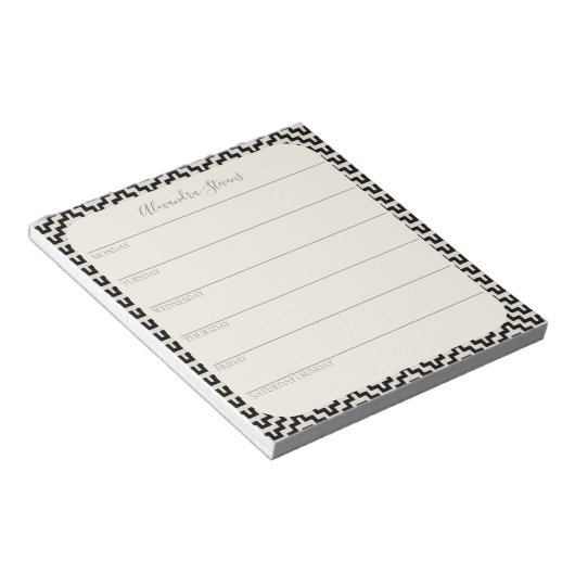 Persoonlijke weekplanner zwart-wit geometrisch notitieblok (Schuin)