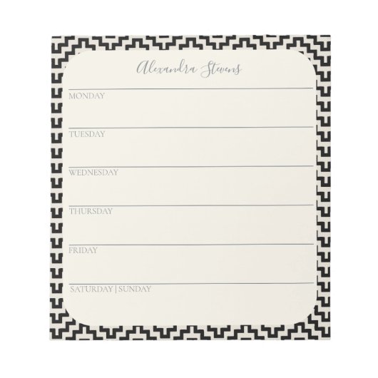 Persoonlijke weekplanner zwart-wit geometrisch notitieblok (Voorkant)