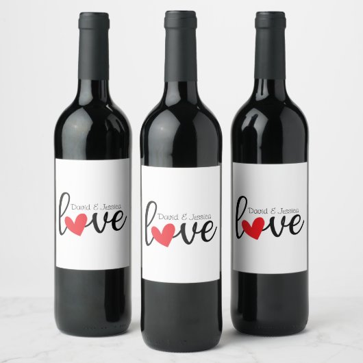 Persoonlijke weesnaam liefdesscript rood hart wijn etiket (Flessen)