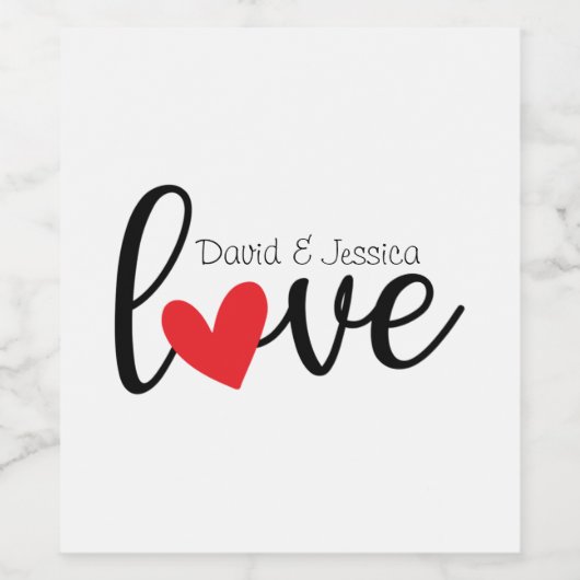 Persoonlijke weesnaam liefdesscript rood hart wijn etiket (Enkel label)