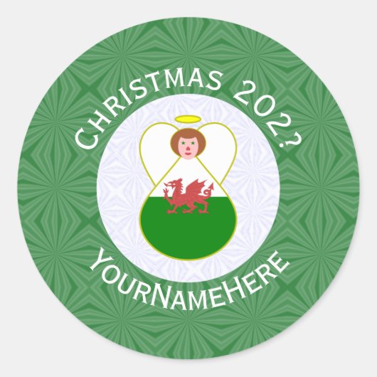 Persoonlijke Welsh Engel Kerstmis Vlag Ronde Sticker (Voorkant)