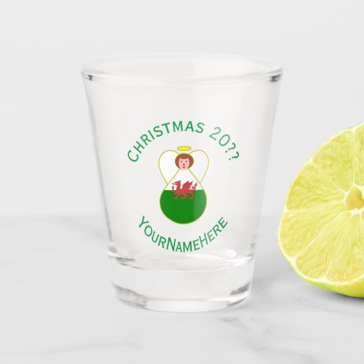 Persoonlijke Welsh Engel Kerstmis Vlag Shot Glas (Voorkant)